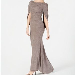 Betsy & Adam | Draped-Sleeve Metallic Gown